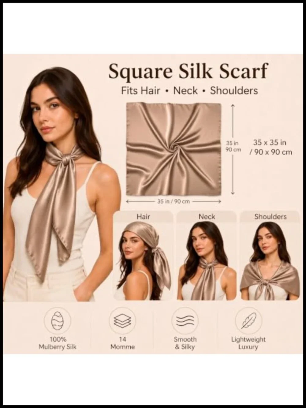 Luxurious 100% Mulberry Silk Head Scarf 35
